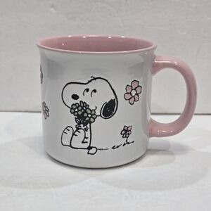Peanuts Snoopy & Flowers White & Pink 21 oz Mug NWT!